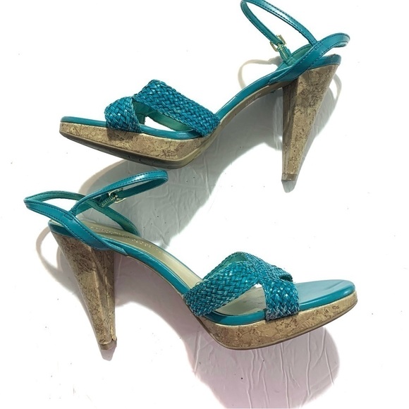 Christian Siriano Strappy Vegan Leather High Heel Sandals Teal Blue size 8 - Picture 3 of 12